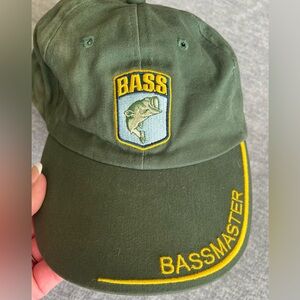 Bassmaster Green Embroidered Cap Hat Vintage US‎ Flag Fishing Adjustable Cotton